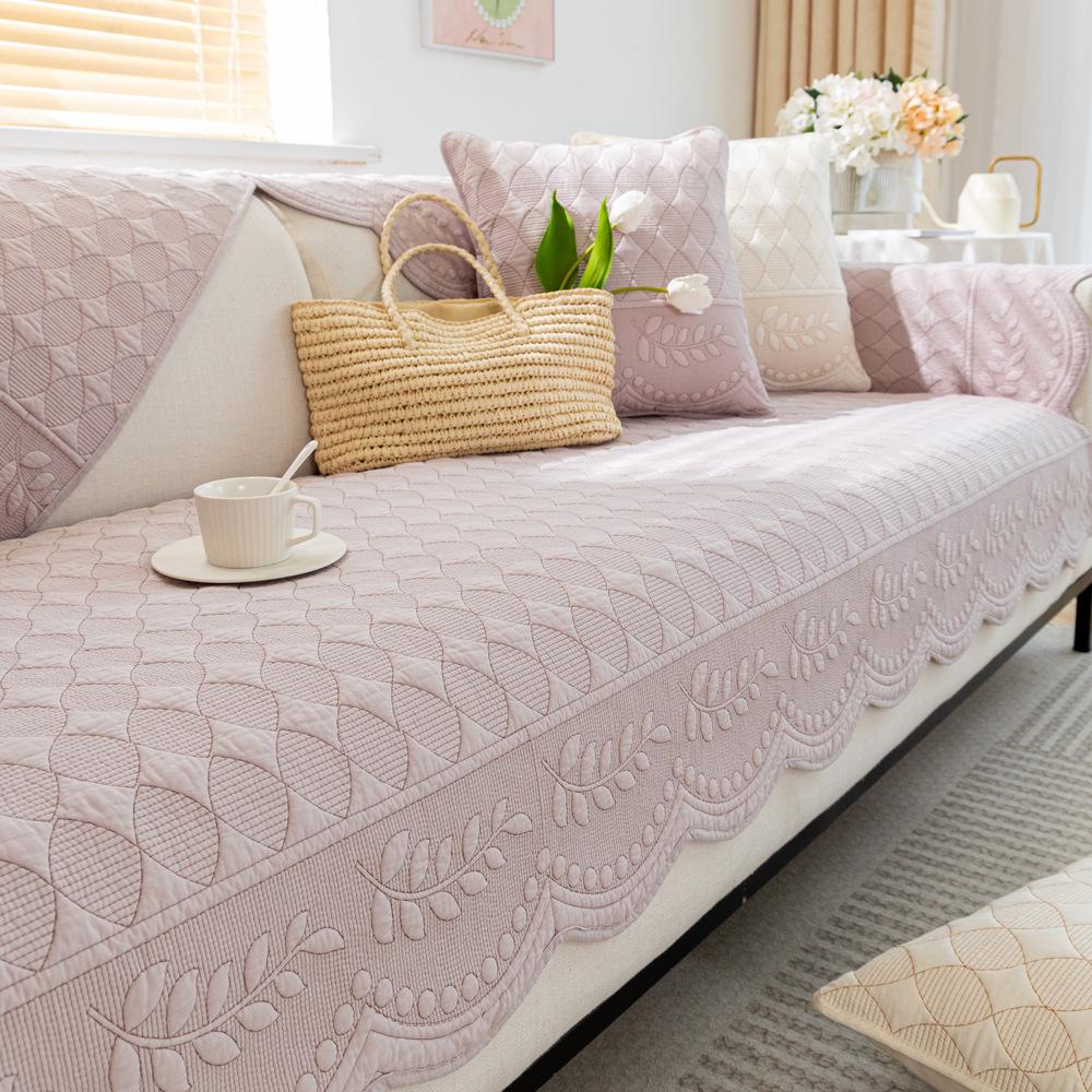 Embroidered Cotton Sofa Cushion Fabric Non-Slip Cushion Four Seasons Universal New Cotton Pastoral Leather Sofa Cover Cover Cloth