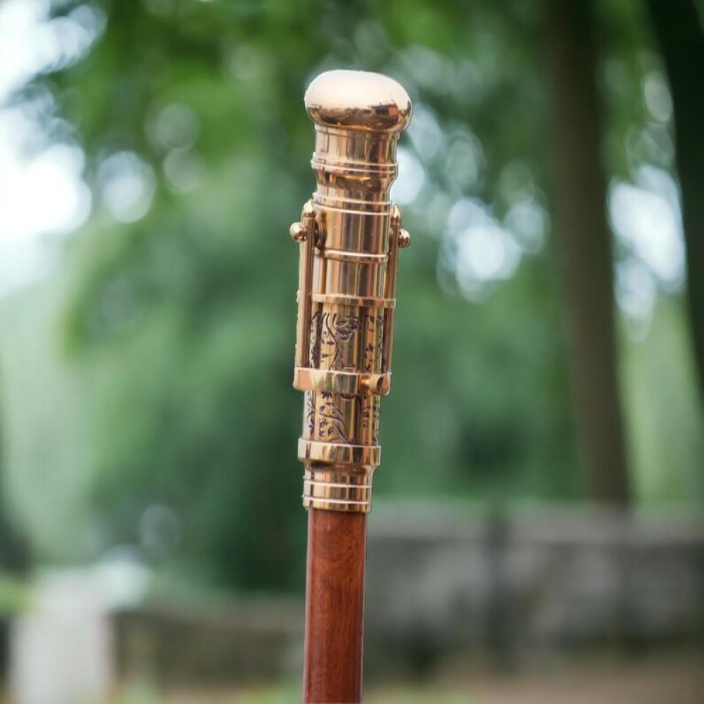 Vintage Wooden Walking Cane with Hidden Spyglass Telescope – 93.98 Cm