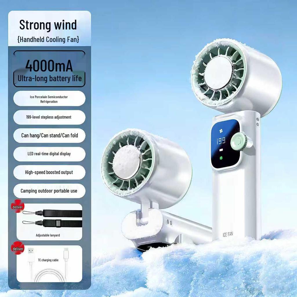 New Portable Folding Handheld Fan with Semiconductor Cooling & Digital Display