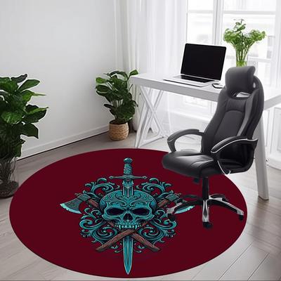 1pc Sword Skull Office Round Area Rug, Under Office Chairs Bedroom Living Room Home Decor, Room Deco, Available In Various Sizes