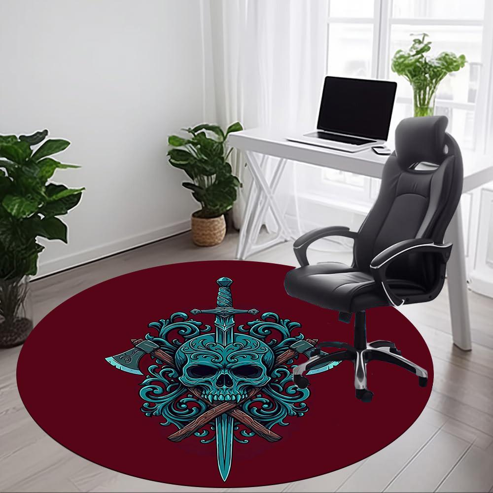 1pc Sword Skull Office Round Area Rug, Under Office Chairs Bedroom Living Room Home Decor, Room Deco, Available in Various Sizes