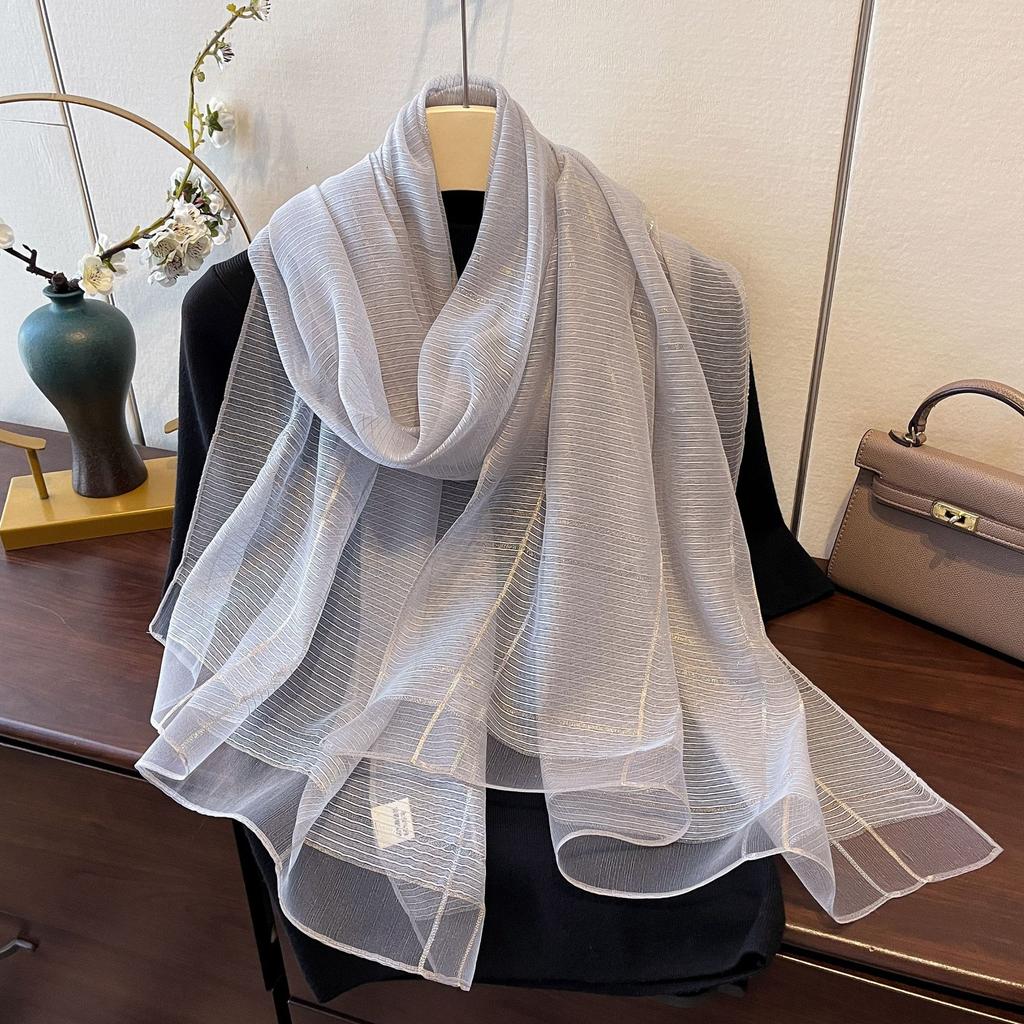 New Spring and Summer Fashion Style Gold and Silver Silk Long Shawl Dual-purpose Silk Scarf Warm Korean Silk Blended Scarf for Women