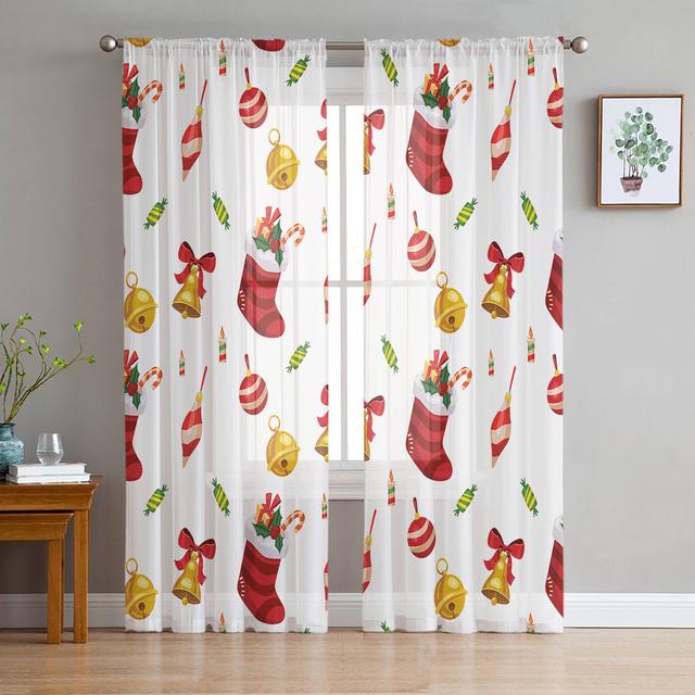 

Рождественский олень мультфильм подарочный тюль занавески для гостиной украшения современный шифон прозрачный вуаль кухонные занавески 135W x 114H(cm)