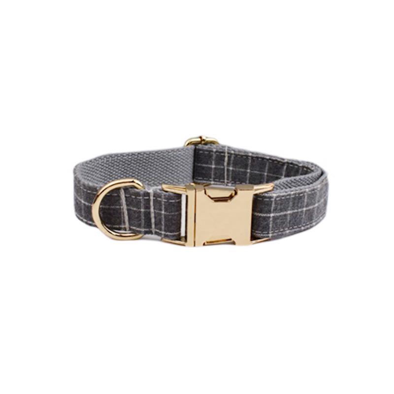 Gray Plaid Velvet Anti-Escape Dog Collar and Leash Set