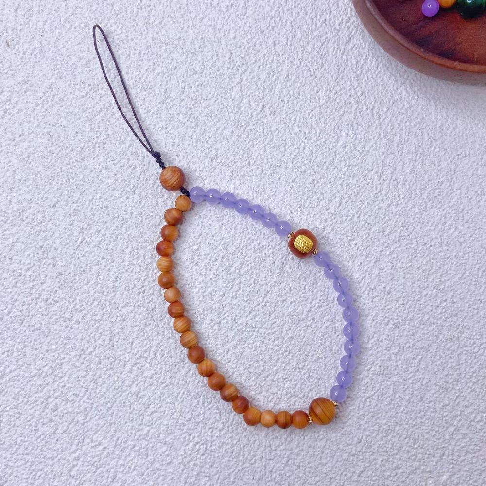 New natural cypress wood imitation agate jade Chinese style advanced sense anti-lost hand carry pendant mobile phone chain