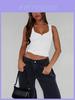 American Sexy Girl Low U Neck Sleeveless Top With Ribbed Fabric For Summer Party Wear