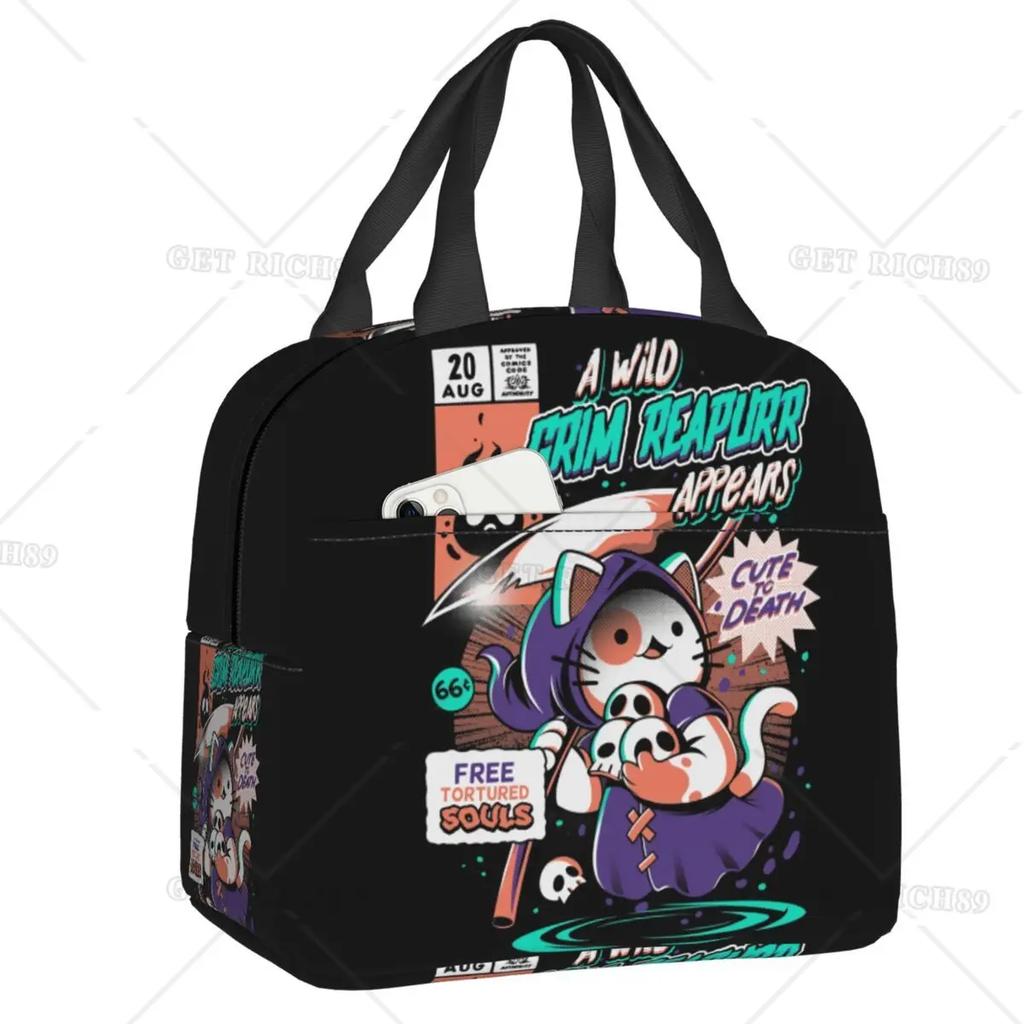 Satanic  Cat Insulated Lunch Bag Waterproof Thermal Cooler Lunch Box with Side Pocket for Women Men Kids Camping Travel