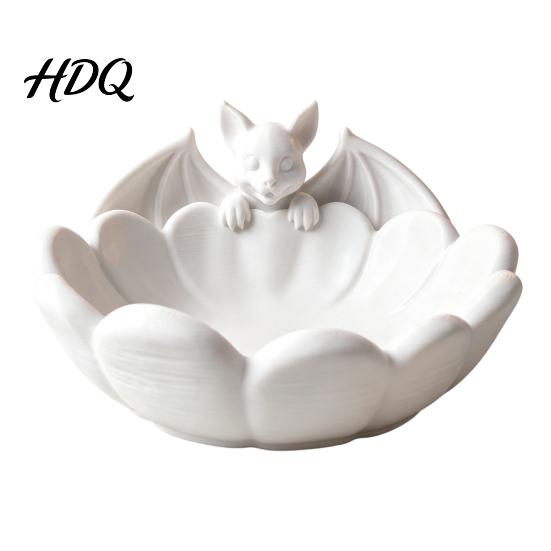 Layered Petal Snack Dish Halloween Bat Candy Dish 3D Printed Matte White PLA Jewelry Bowl Gothic Table Ornament for Entryway And Coffee Desktop