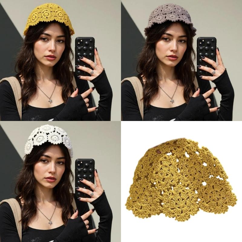Fashion Hollowed Skull Hat Handmade Crochet Beanies Hat Flower Pattern Pullover Hat for Women Girl Various Occasion