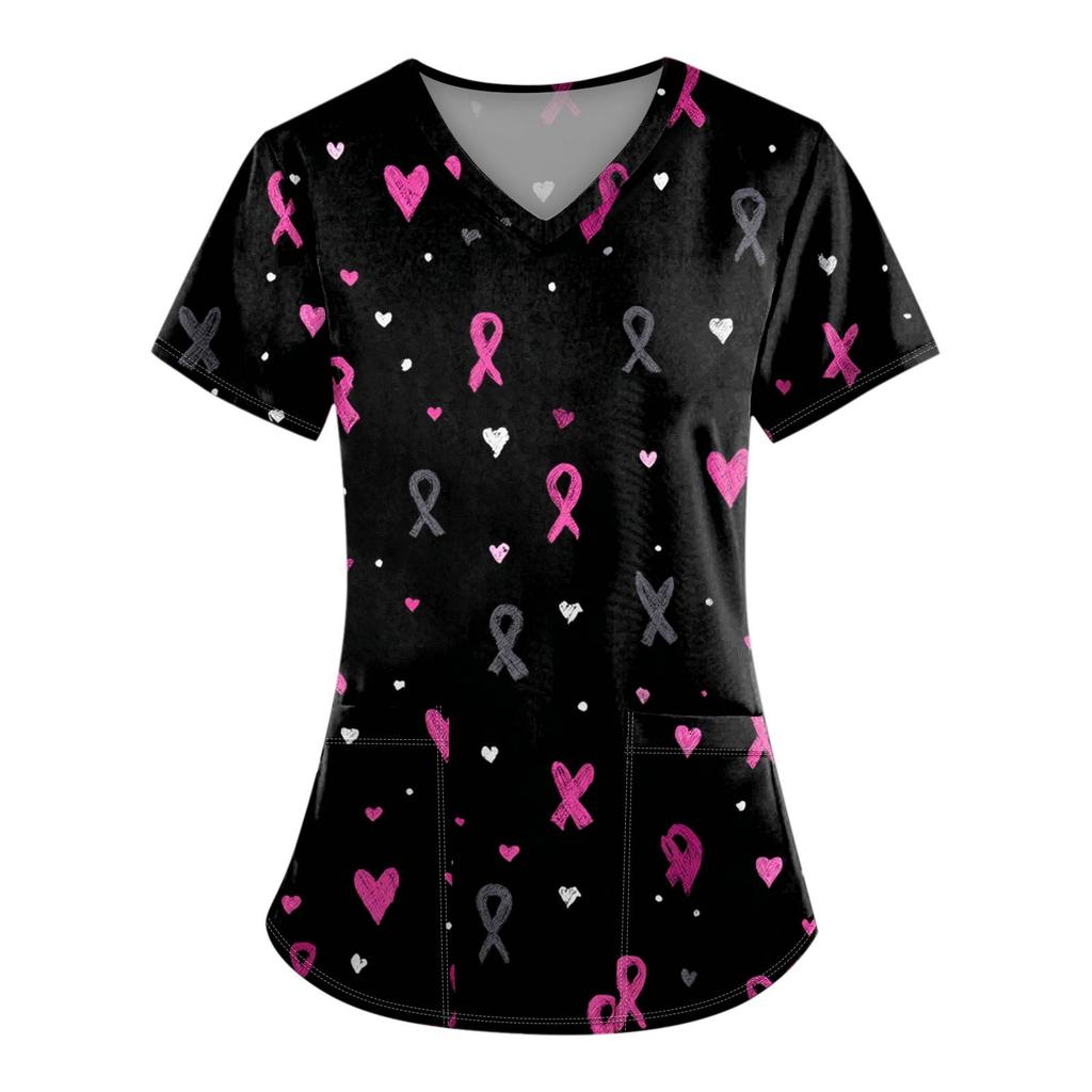 Dámská móda Overal s V výstřihem a krátkým rukávem s kapsami Potištěné topy Oblečení