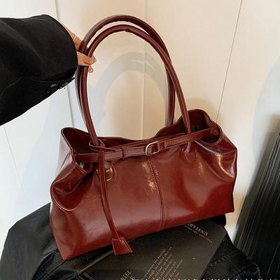 Oil PU Leather Hobo Handbag Slouchy Shoulder Bag Retro Top-Handle Bag Large Work Bags for Women Gilrls Tote Work Shopping Travel