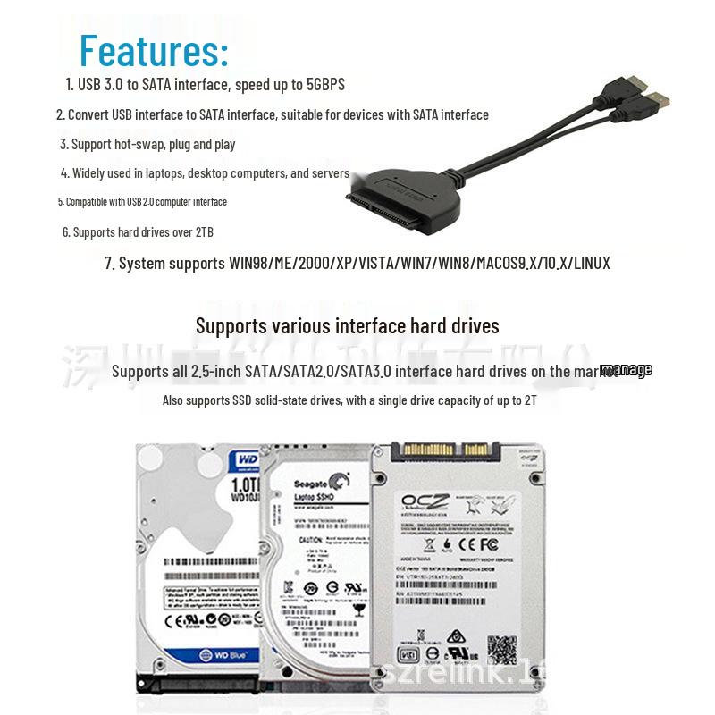 USB 3.0 to SATA Cable for 2.5-inch External Hard Drive with Power Supply