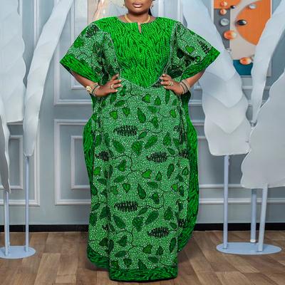 Plus Size Damen Rundhalsausschnitt Kurze Fledermausärmel Bedrucktes lockeres Maxikleid in Übergröße