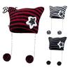 Striped Design Winter Knitted Knitting Ear Hat Style Cat Beanie Japanese Star Print Autumn Plush
