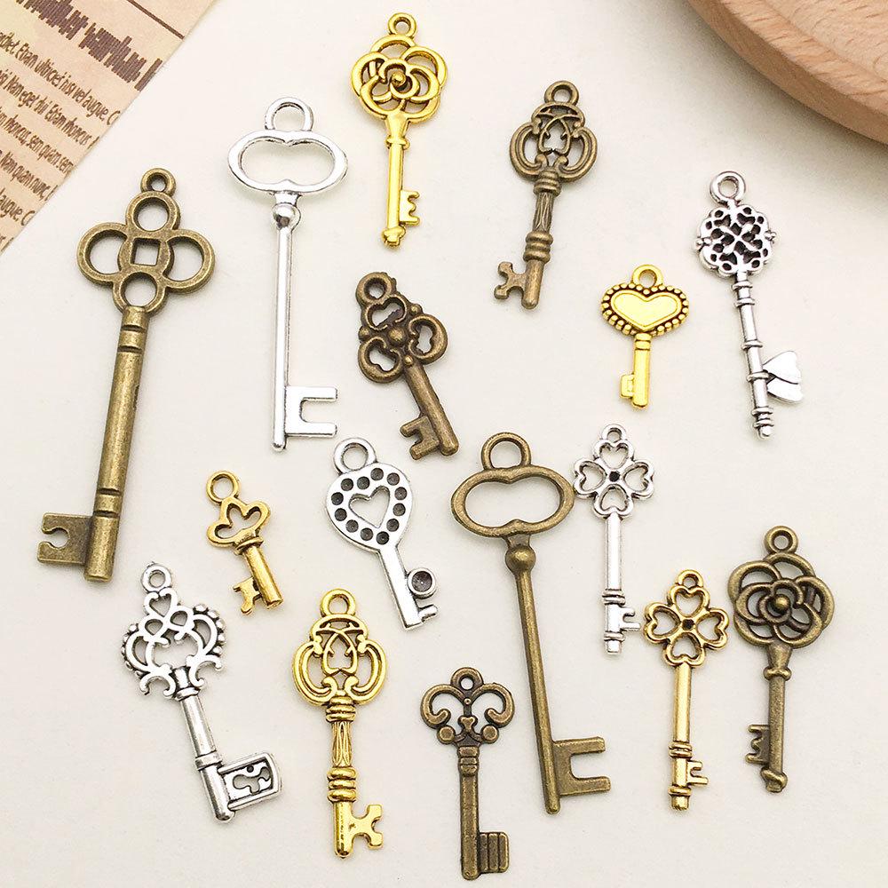 3-Color DIY Alloy Retro Key Jewelry Pendants