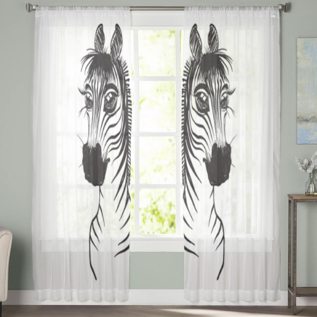 Skizzen Tüllvorhänge für Wohnzimmer Schlafzimmer Weihnachten Chiffon Transparent Voile Küchenvorhang