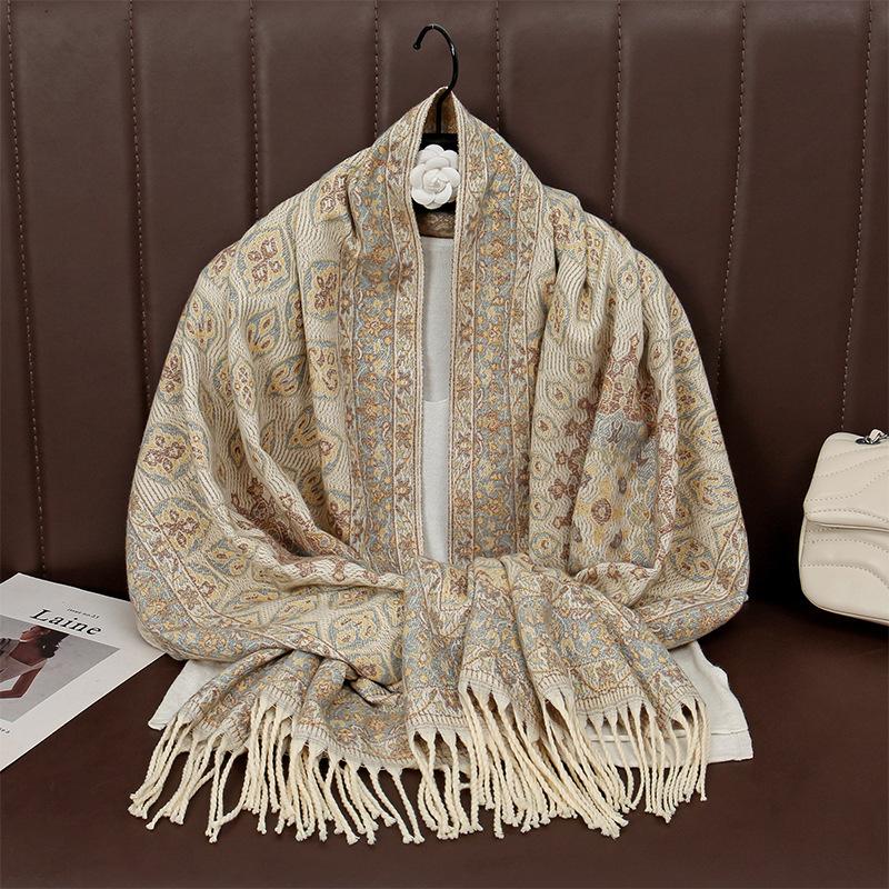 Vintage Paisley Jacquard Tassel Scarf For Women Thick Warm Shawl