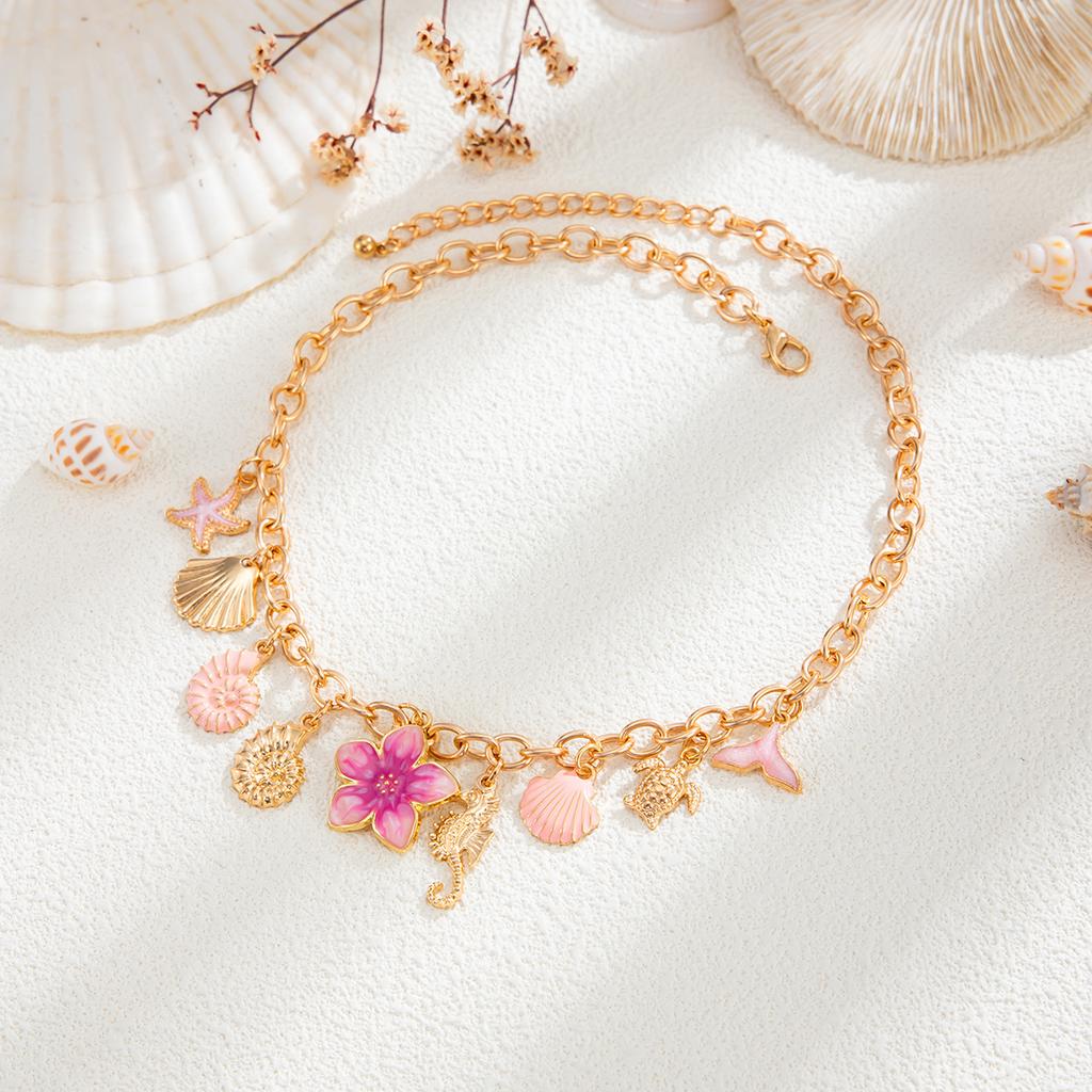 Ingemark Raffinato Ciondolo Stella Marina Fiore Rosa Conchiglia Collana Girocollo da Donna Estate Spiaggia Catena Regolabile Gioielli per Feste Regali