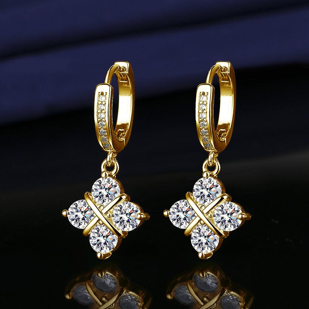 White Zirconia Four Leaf Clover Luxury Engagement Girl Earrings