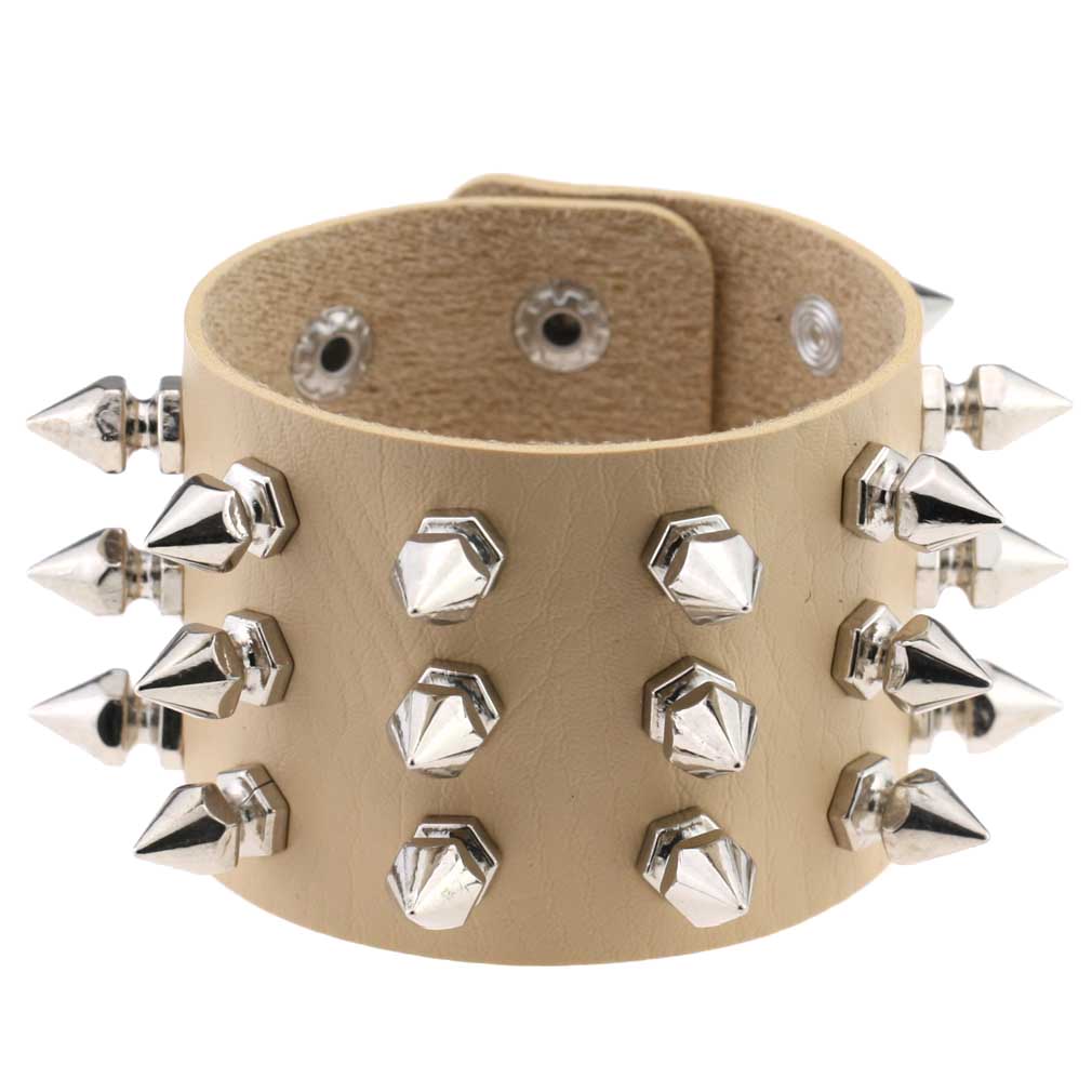 Punk Spike Studded PU Leather Bracelet for Men Women 3-Row Cone Rivet Cuff Wristband Gothic Jewelry