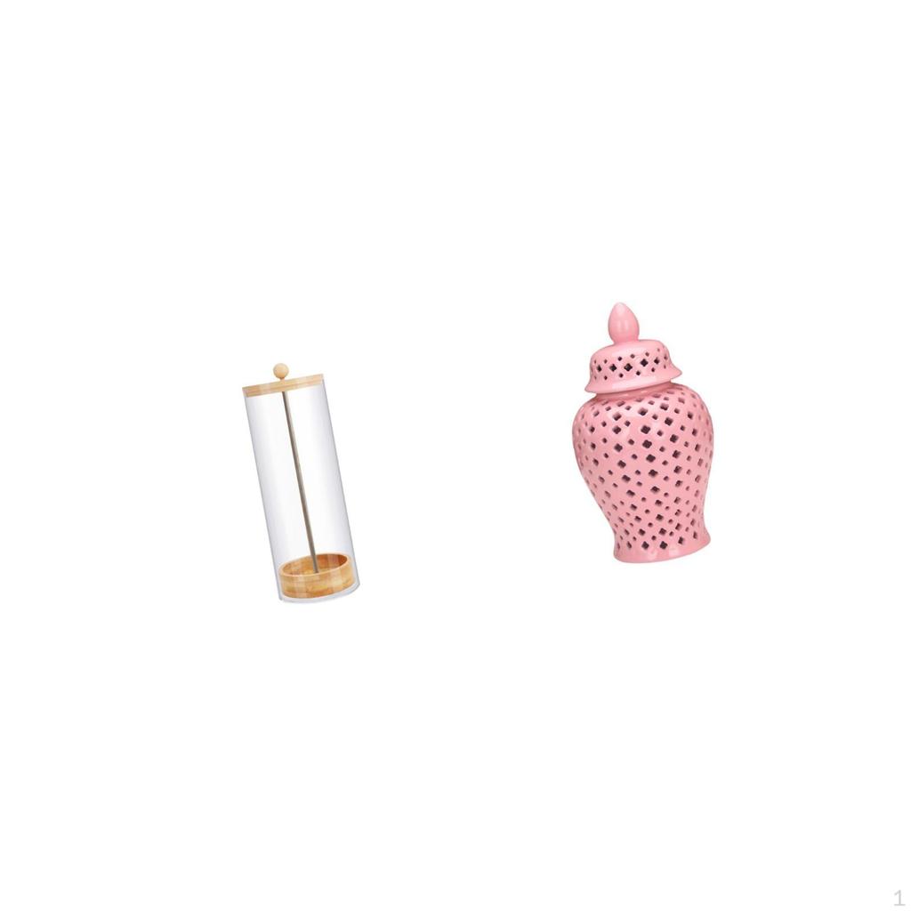 Transparent Straw Organizer And Ceramic Ginger Jar Porcelain Decorative Vase with Lid for Makeup