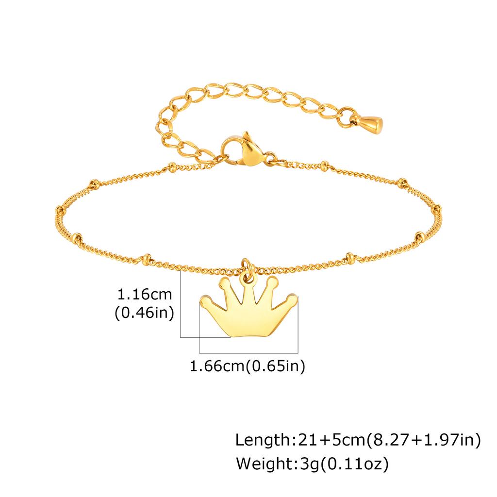 Simple Gold Plated Crown Anklet Stainless Steel Beaded Ankle Bracelet for Women Dainty Foot Chain Jewelry Summer Accessories