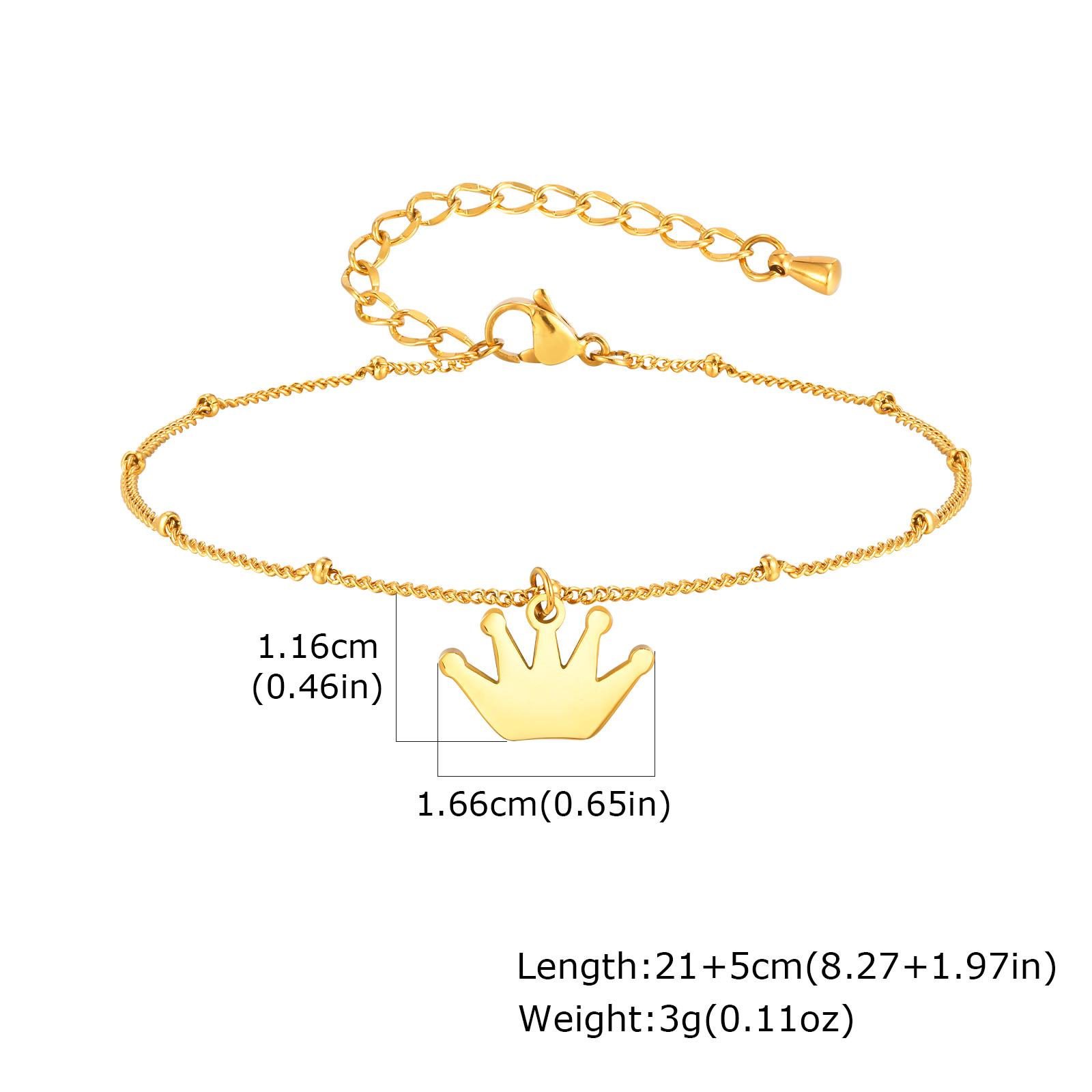 

Simple Gold Plated Crown Anklet Stainless Steel Beaded Ankle Bracelet for Women Dainty Foot Chain Jewelry Summer Accessories