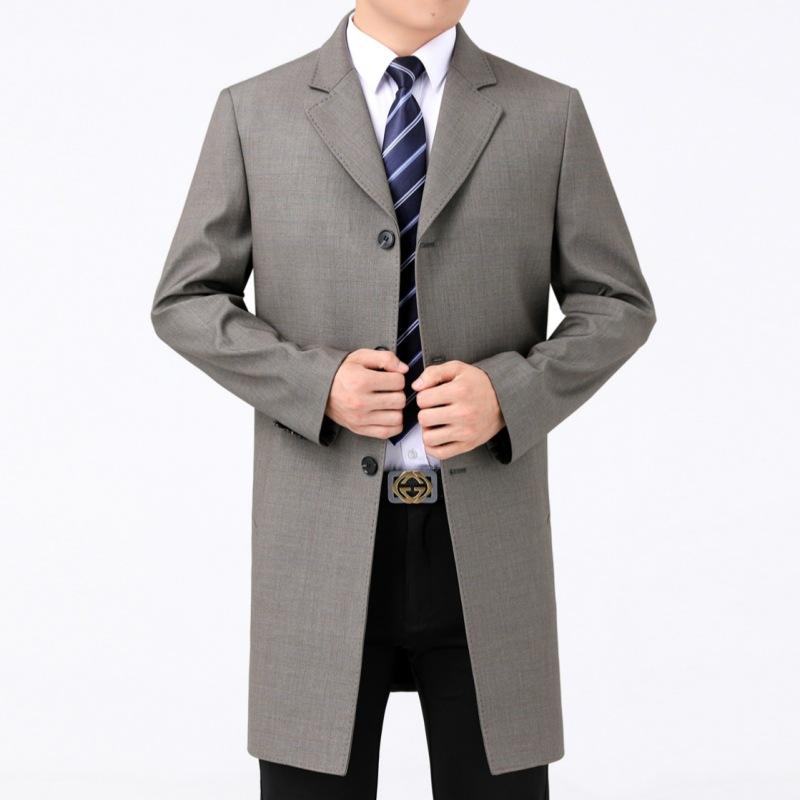 Spring and autumn middle-aged men's mid-length windbreaker, middle-aged suit collar, casual wool coat, dad's high-end jacket
