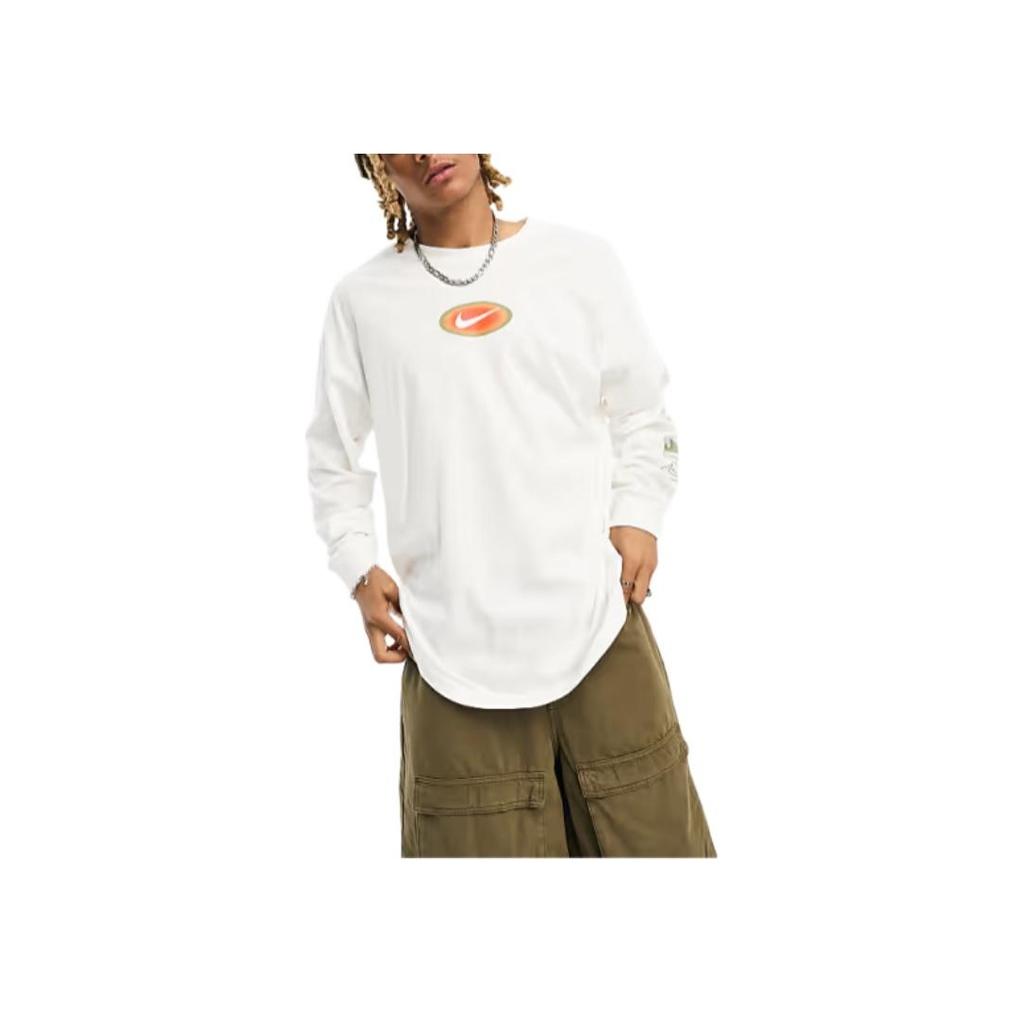Nike Sportswear Logo Print Round Neck Long Sleeve T-Shirt Men Tops White FD1311-100