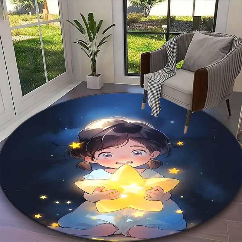 [1pc Stars Office Chair Carpet] Digital Printed Round Rug for Home & Game Room Use, Soft Indoor Sofa Chair Mat