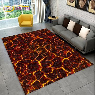 Koberec 3D Volcano Lava Magma Area Velký,Koberec do obývacího pokoje Ložnice Pohovka Dekorace rohožky,Dětská hrací protiskluzová podložka jako dárek