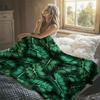 Tropical Leaves Green Flannel Blanket Perfect for Sofa Office Bed Travel Sleep Read Relax Camping Four Season Use