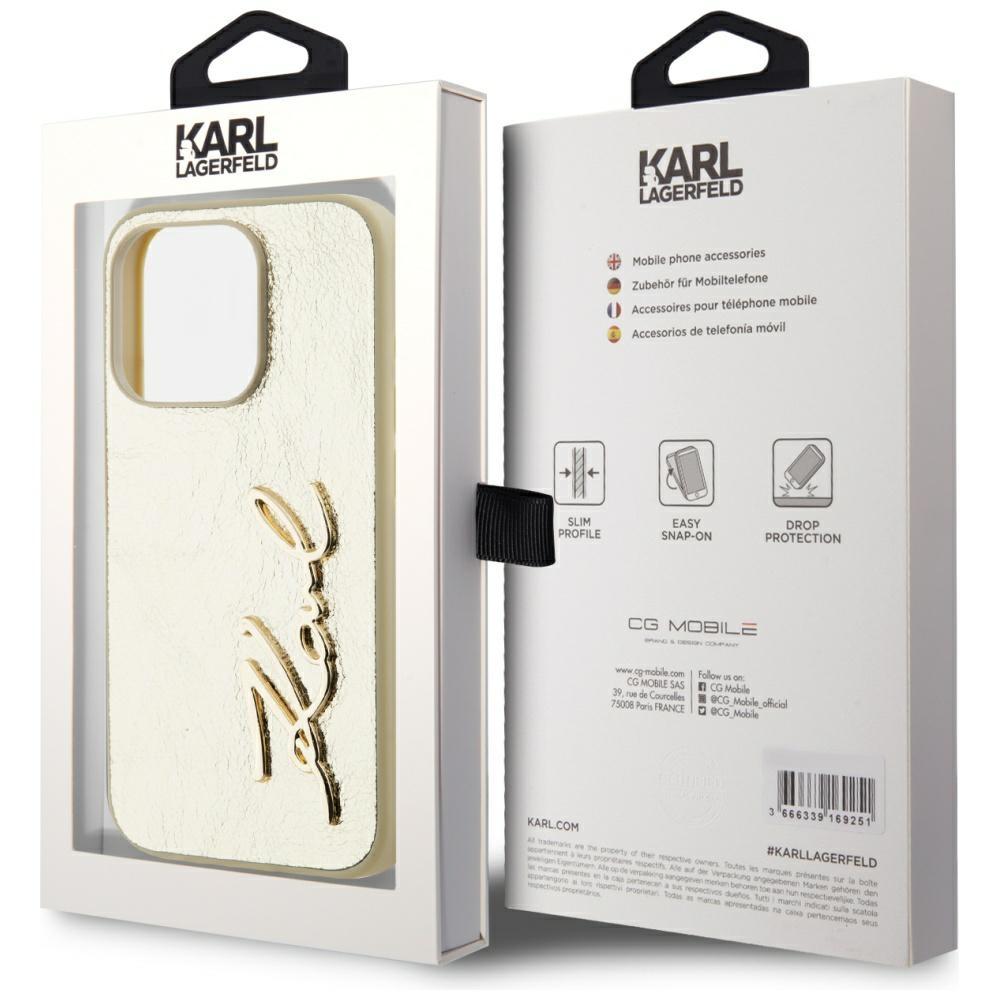 Etui do iPhone 15 Pro Max Karl Lagerfeld Wrinkled Metal Signature Złote