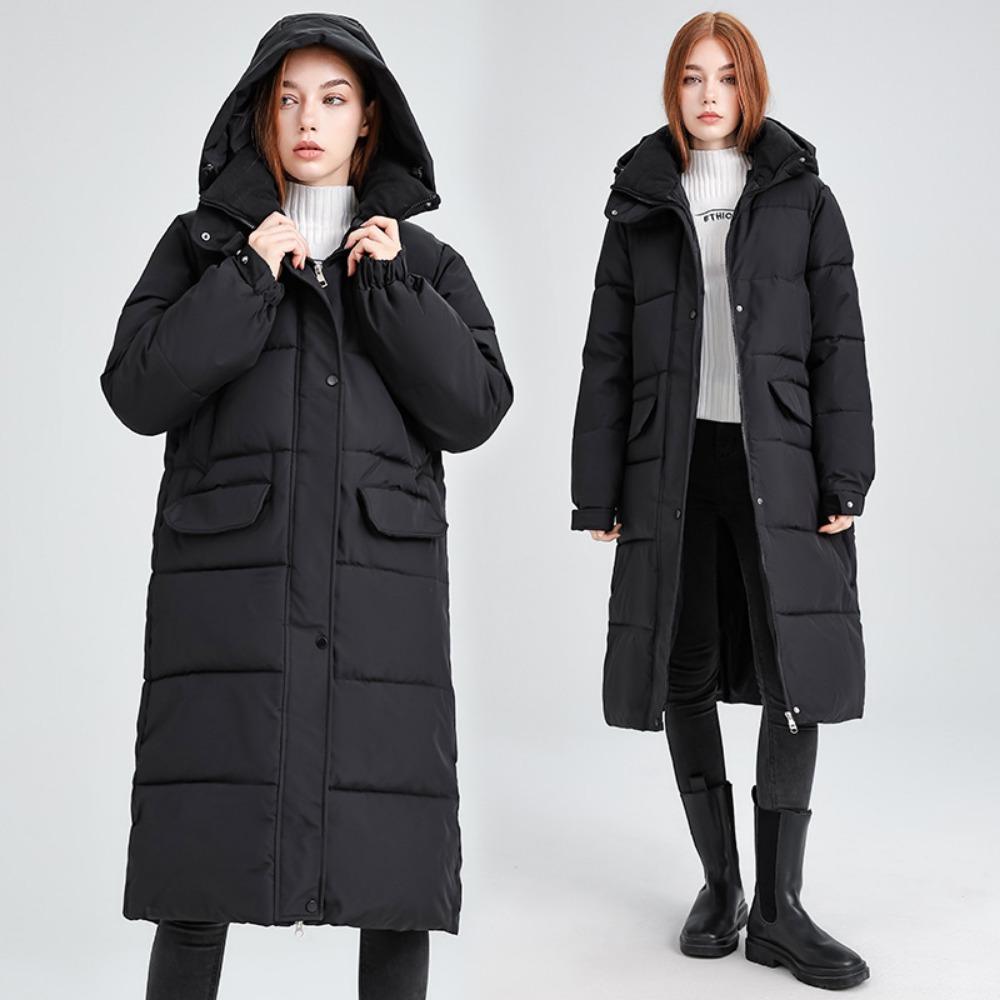New fashionable versatile long knee-over hooded cotton-padded jacket in winter loose and thick warm cotton-padded jacket