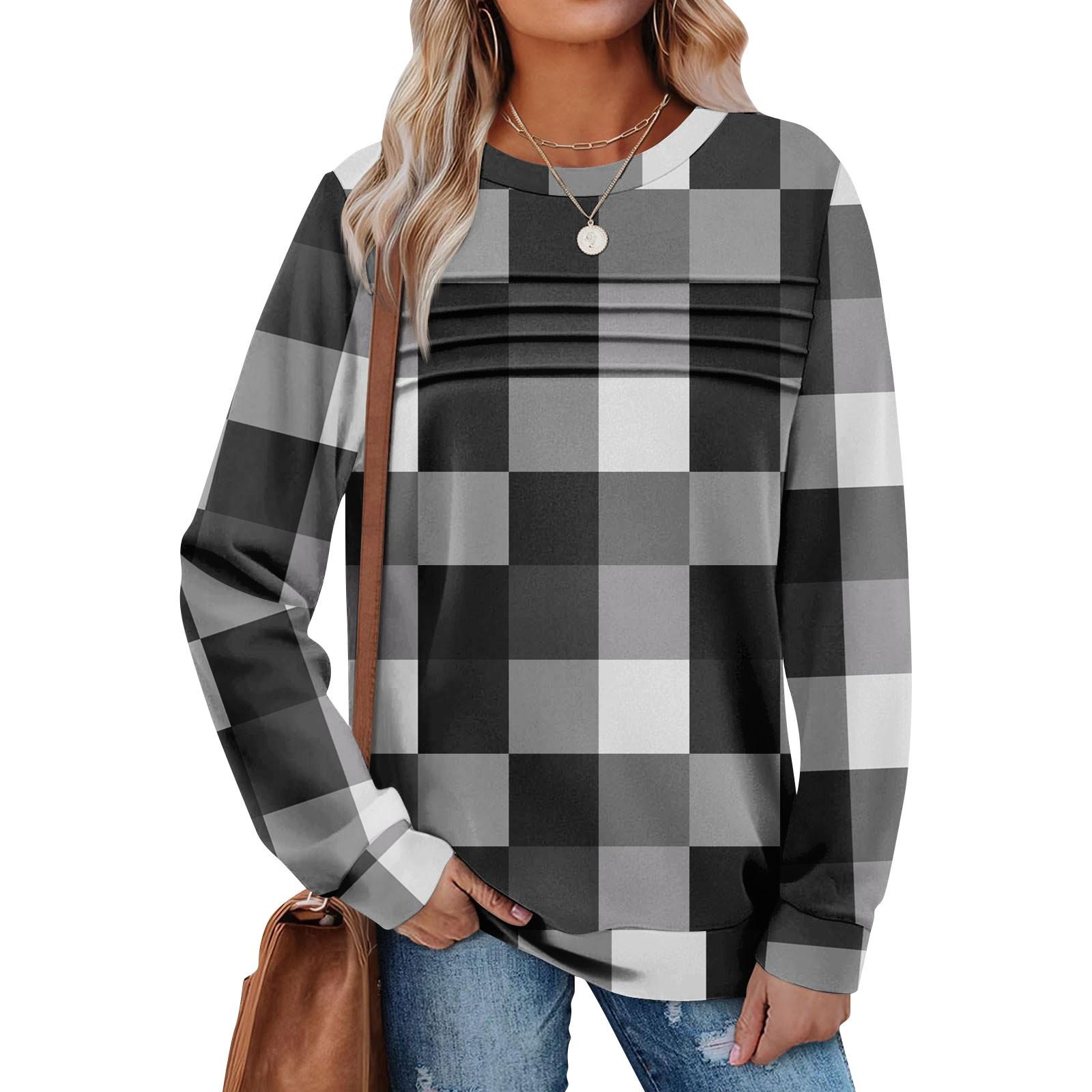 

Женский повседневный свитшот с длинным рукавом и круглым вырезом, приталенный плиссированный топ XXL