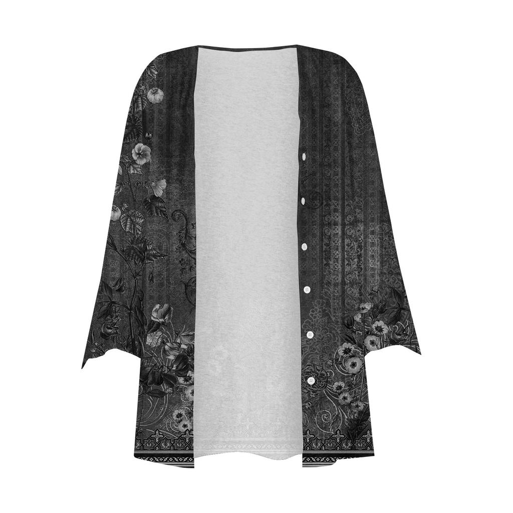 Women's Shirt Blouse Outerwear Print 3/4 Length Sleeve Casual Holiday Basic Button Tops