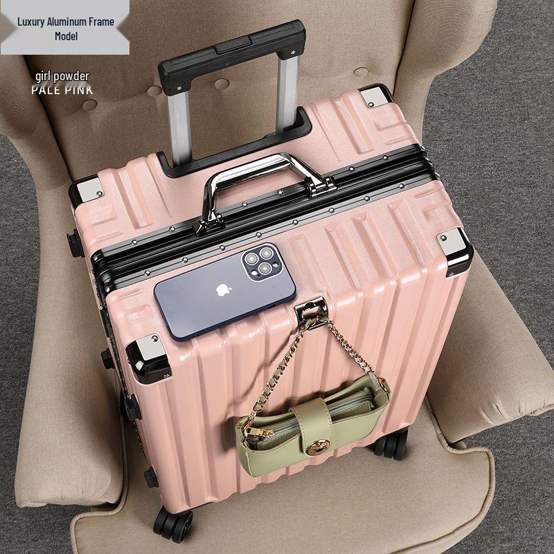 Sturdy Aluminum Frame Trolley Suitcase with Silent Wheels & Combination Lock - Large Capacity for Men, Women & Students