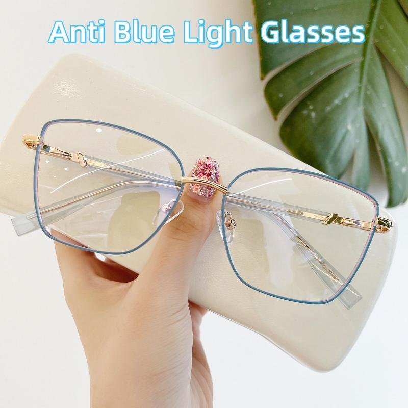 Vintage Cat Eye Optical Glasses For Ladies' Big Size Frame Metal Frame Anti Blue Light Glasses Essential Eye Goggles for Mobile Phones