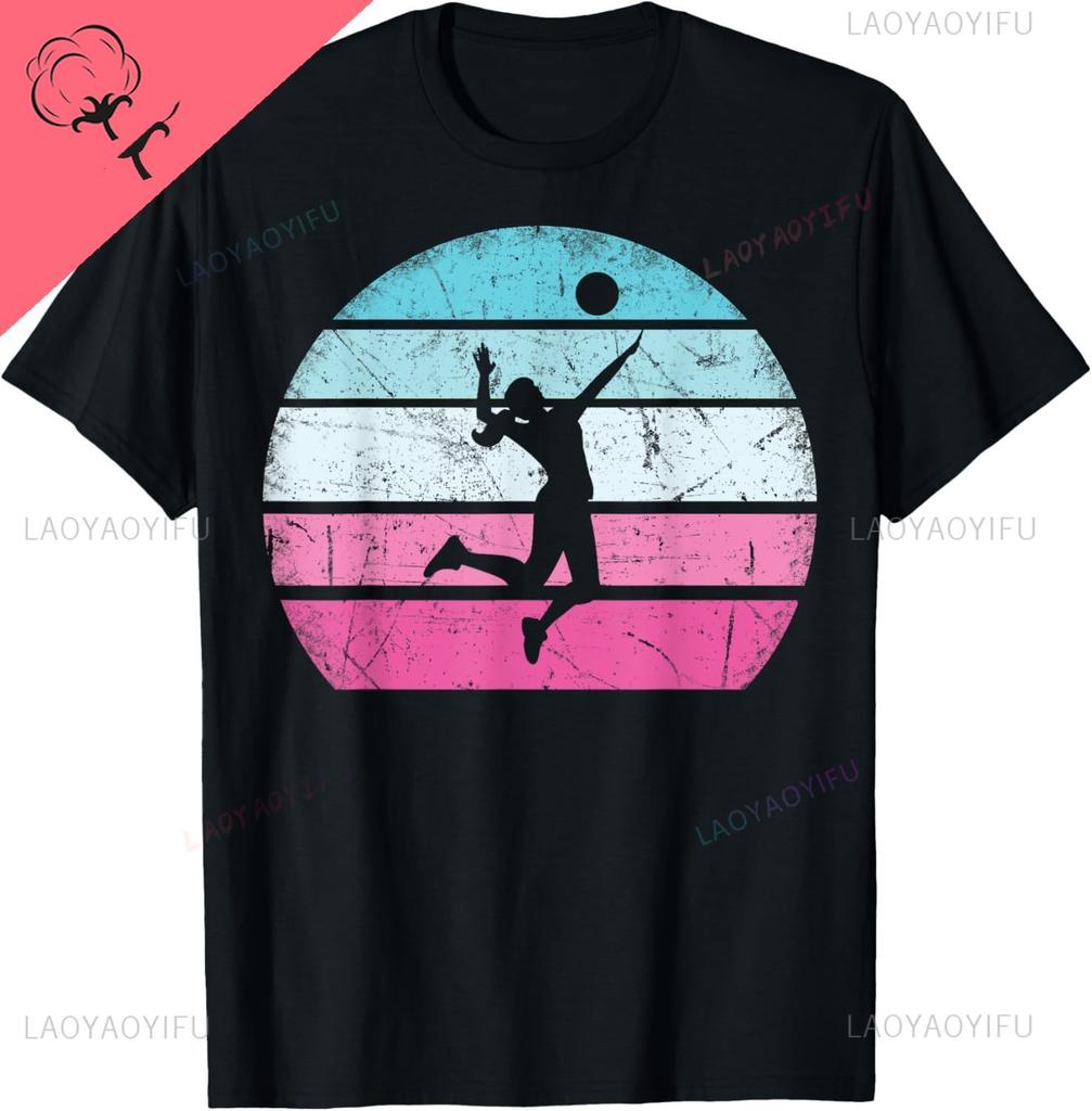Volleyball Girl Retro Vintage TShirt Cotton Print Original Design Gifts T Shirts Print on Demand Customizable Camiseta Hombre