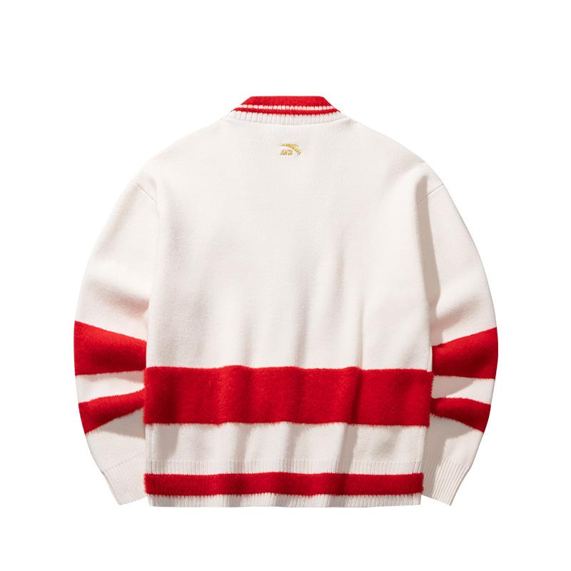 Anta Good Things Happen Series Striped Letter Cardigan Loose Knit Sweater Women Tops Corn-White 162518739-2