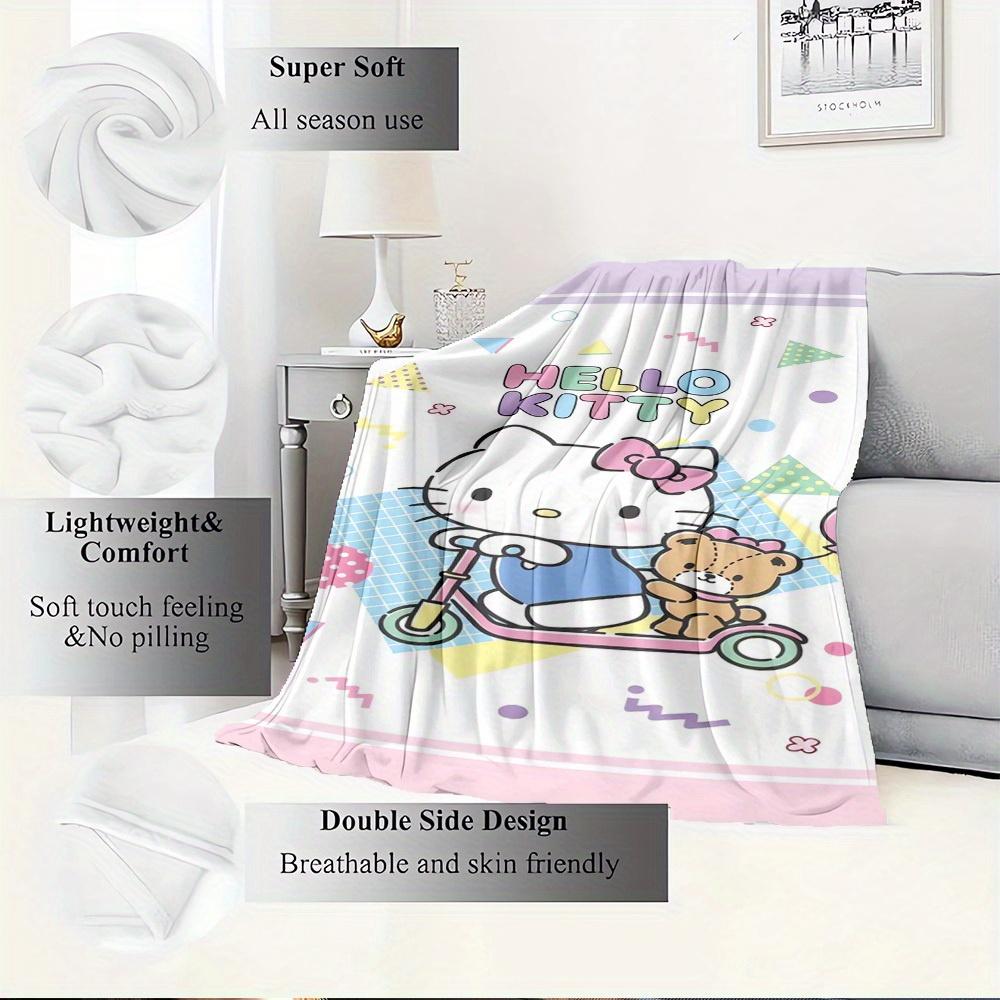 1pc Hello Kitty Cute Cartoon Flannel Blanket - Home Decor for All Seasons, Soft, Comfortable, Machine Washable, Gift for Everyone, Suitable