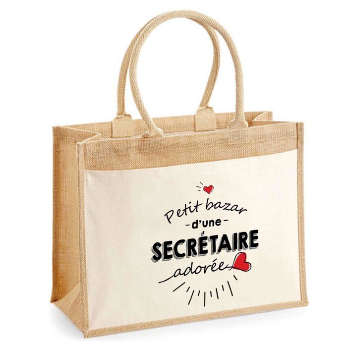 Sac de plage - PLANETEE - jute avec poche Bazar d'une Secrétaire adorée - Coton - 43x33 cm - Imprimé en France