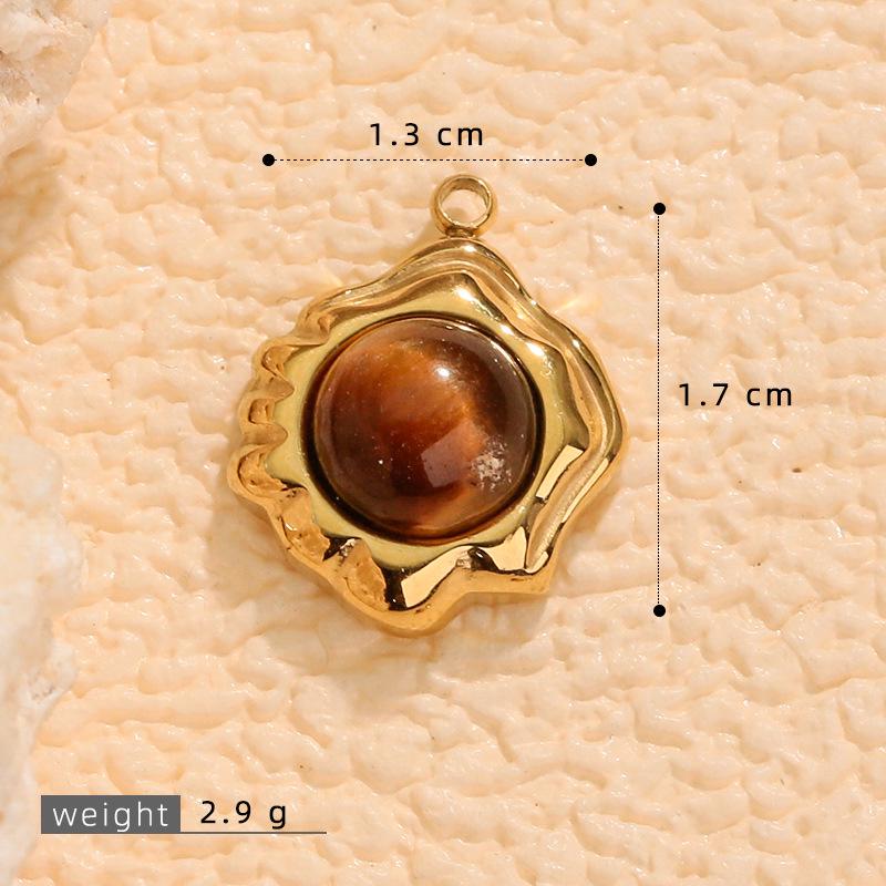 Irregular 3D Tiger's Eye 18K Gold Plated Stainless Steel Pendant Necklace.