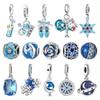 Blue Series 925 Silver Globe Snowflake Dancing Shoes Crown Charm Fit DIY Bracelet Necklace Elegant Party Gifts