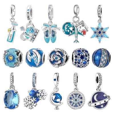 Blaue Serie 925 Silber Globus Schneeflocke Tanzschuhe Krone Anhänger Passend für DIY Armband Halskette Elegante Partygeschenke