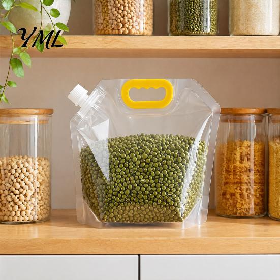 Reusable Food Storage Bags 5PCS Grain Bag with Handle, Large Capacity Cereal Container, Vertical Standing Pouch Organizer, Moisture Proof for