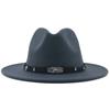 Wide Brim Wool Felt Fedora Panama Hat with Belt Buckle Jazz Trilby Cap for Men Women Pink Black 56-60CM