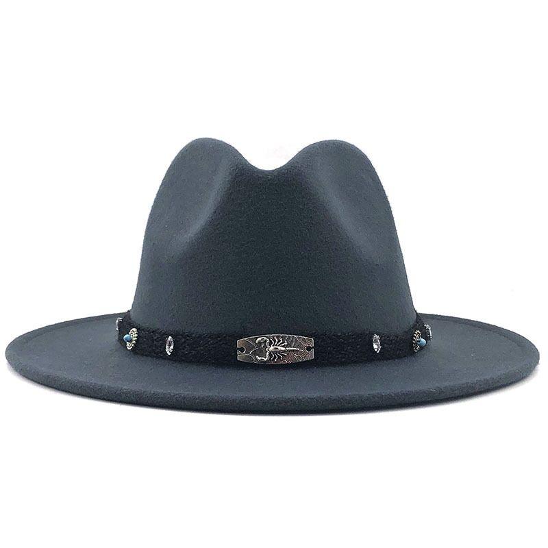 Wide Brim Wool Felt Fedora Panama Hat with Belt Buckle Jazz Trilby Cap for Men Women Pink Black 56-60CM