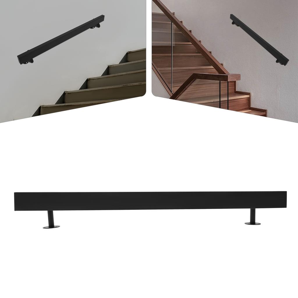 Stainless Steel Handrail,6/5/4/3FT 200lbs Black Rectangle Wall Mount Stair Railing Kit 8*4*183cm for Homes,Offices