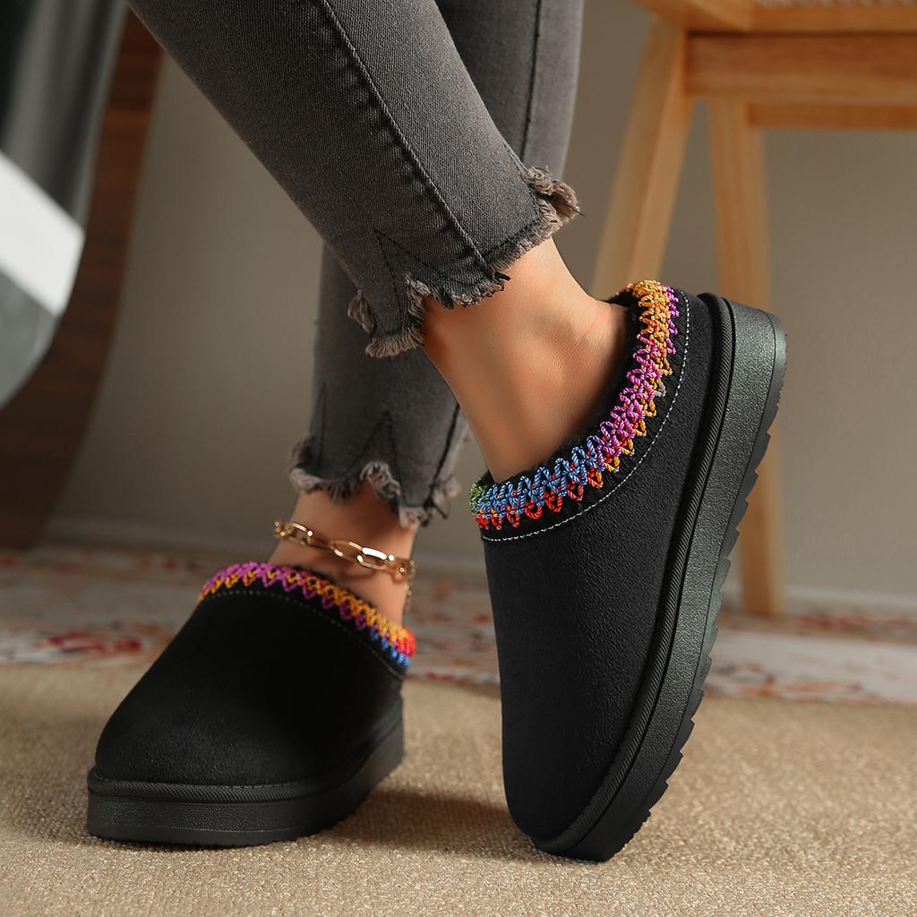 Winter 2024 new velvet thick-soled one-pedal snow cotton shoes casual large-size women's shoes